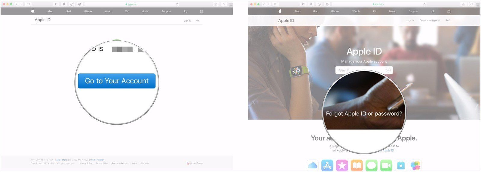 Нажмите Перейти в свою учетную запись, нажмите Забыли Apple ID или пароль?